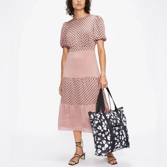 Ted Baker London Nilia dress polka dot tiered midi blush pink black puff sleeve - Picture 2 of 9